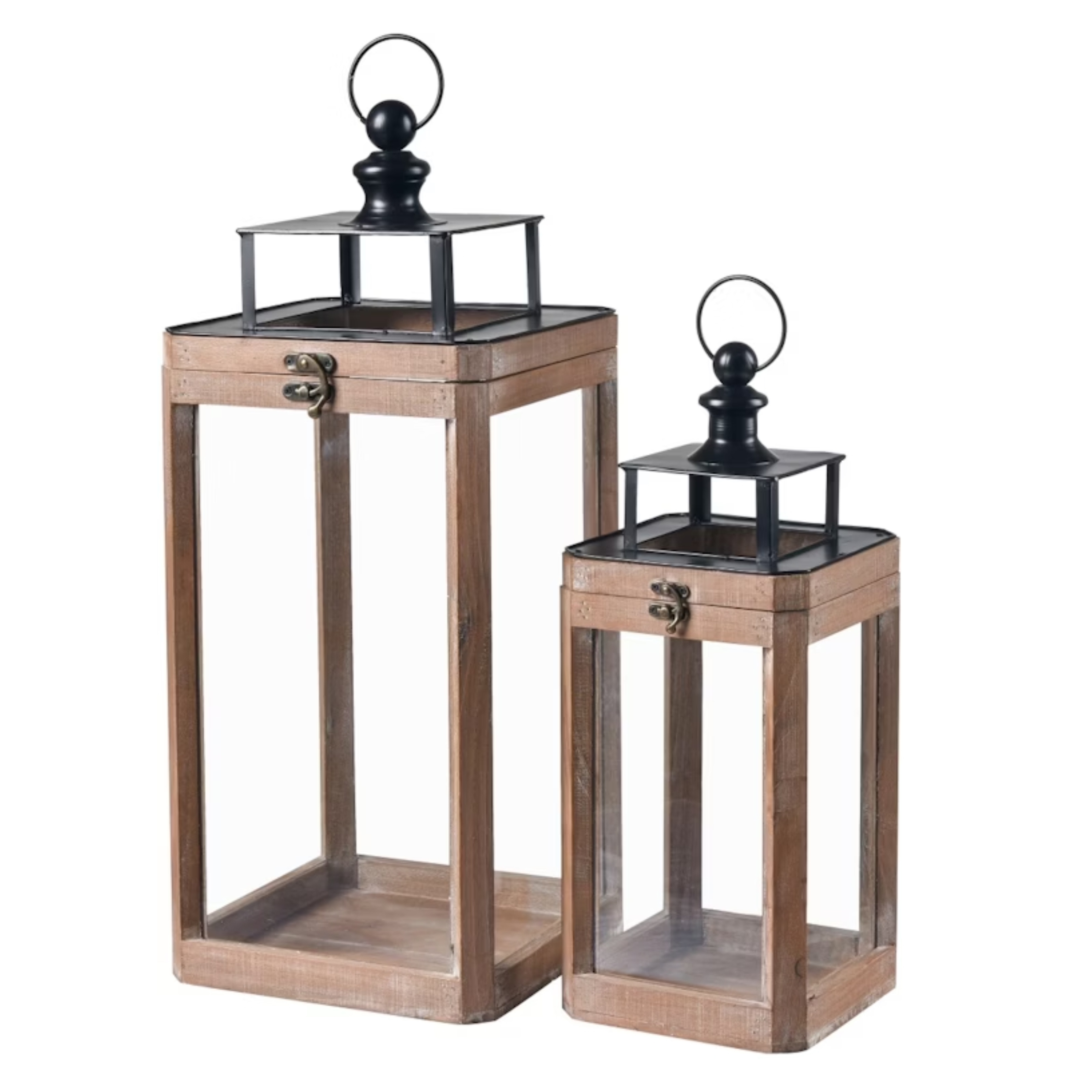 Set 2 Wooden Rustic Charm Lanterns 49cm - Image 1