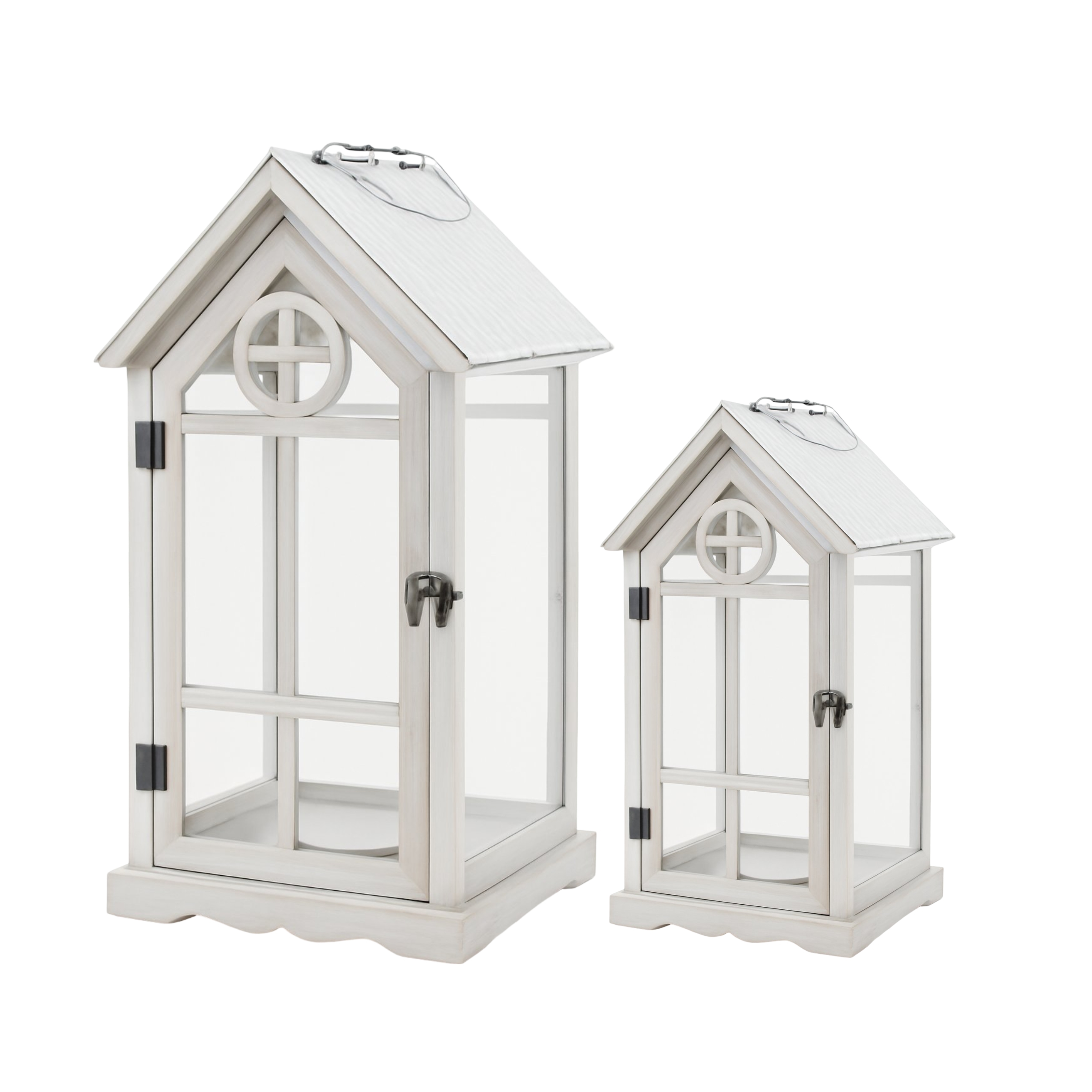 Set 2 Wooden House Lanterns 53cm - Image 1