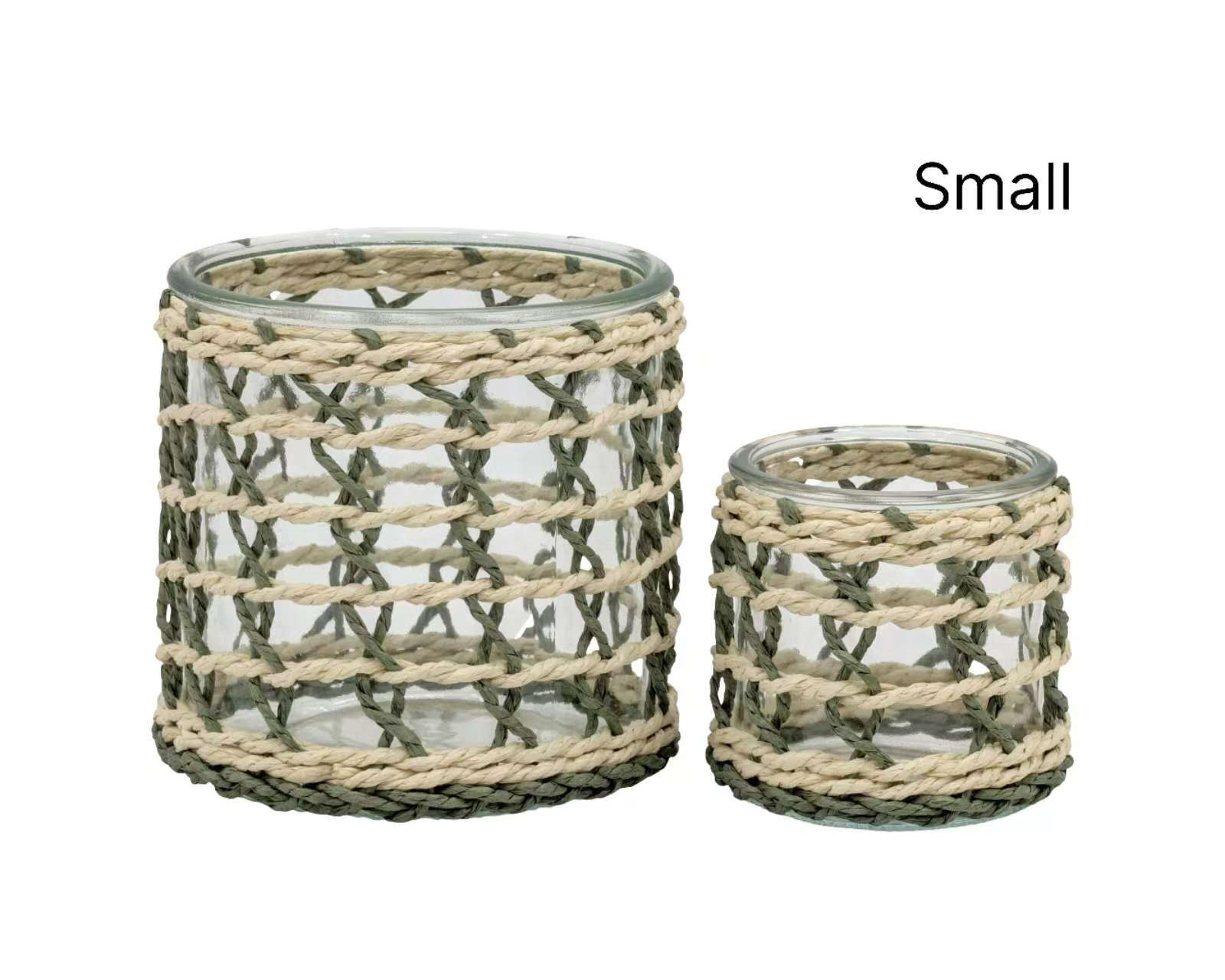 bulk 24 Forest Green Paper Rope Glass Jar 8cm - Image 1