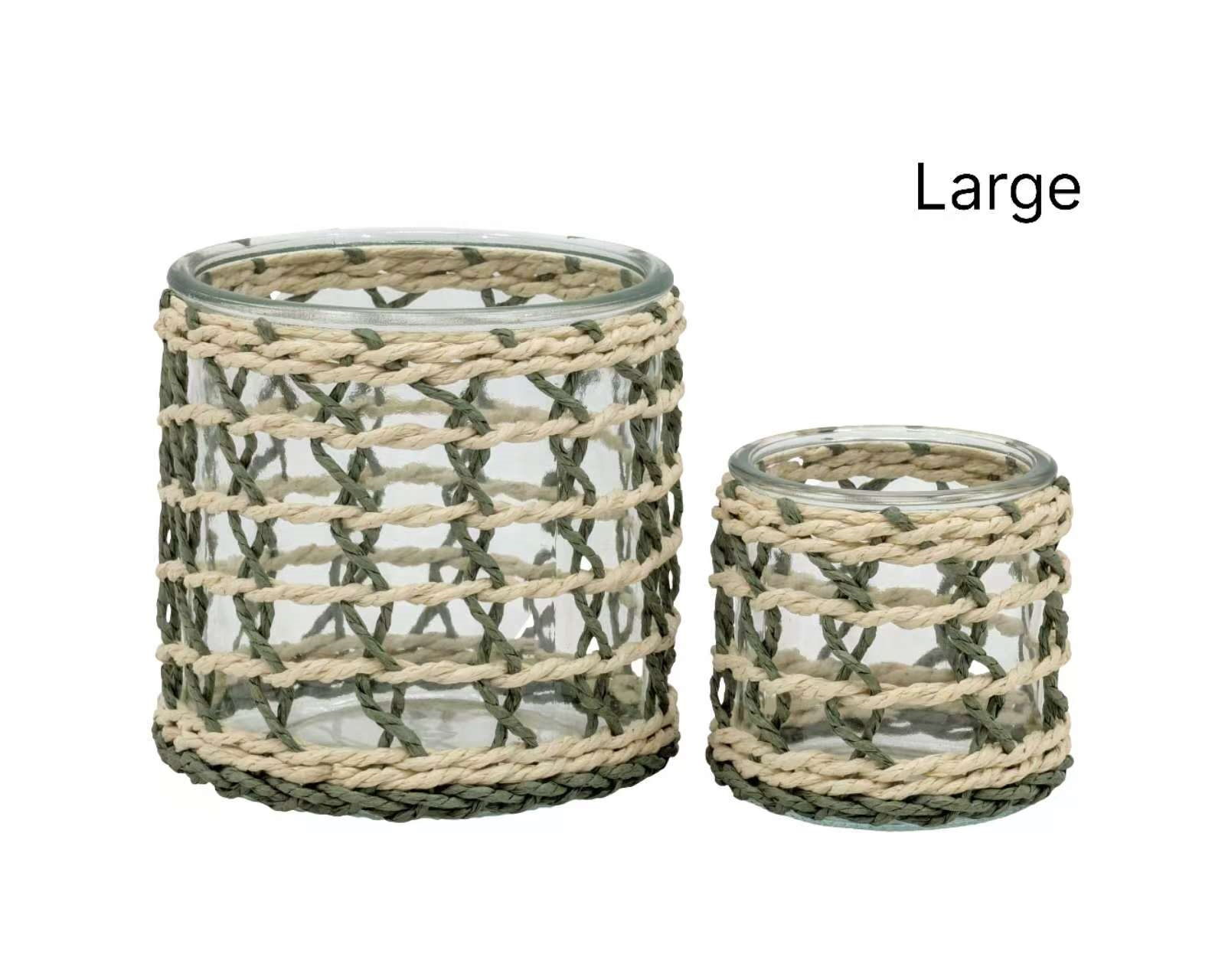 bulk 12 Forest Green Paper Rope Glass Jar 12cm - Image 1