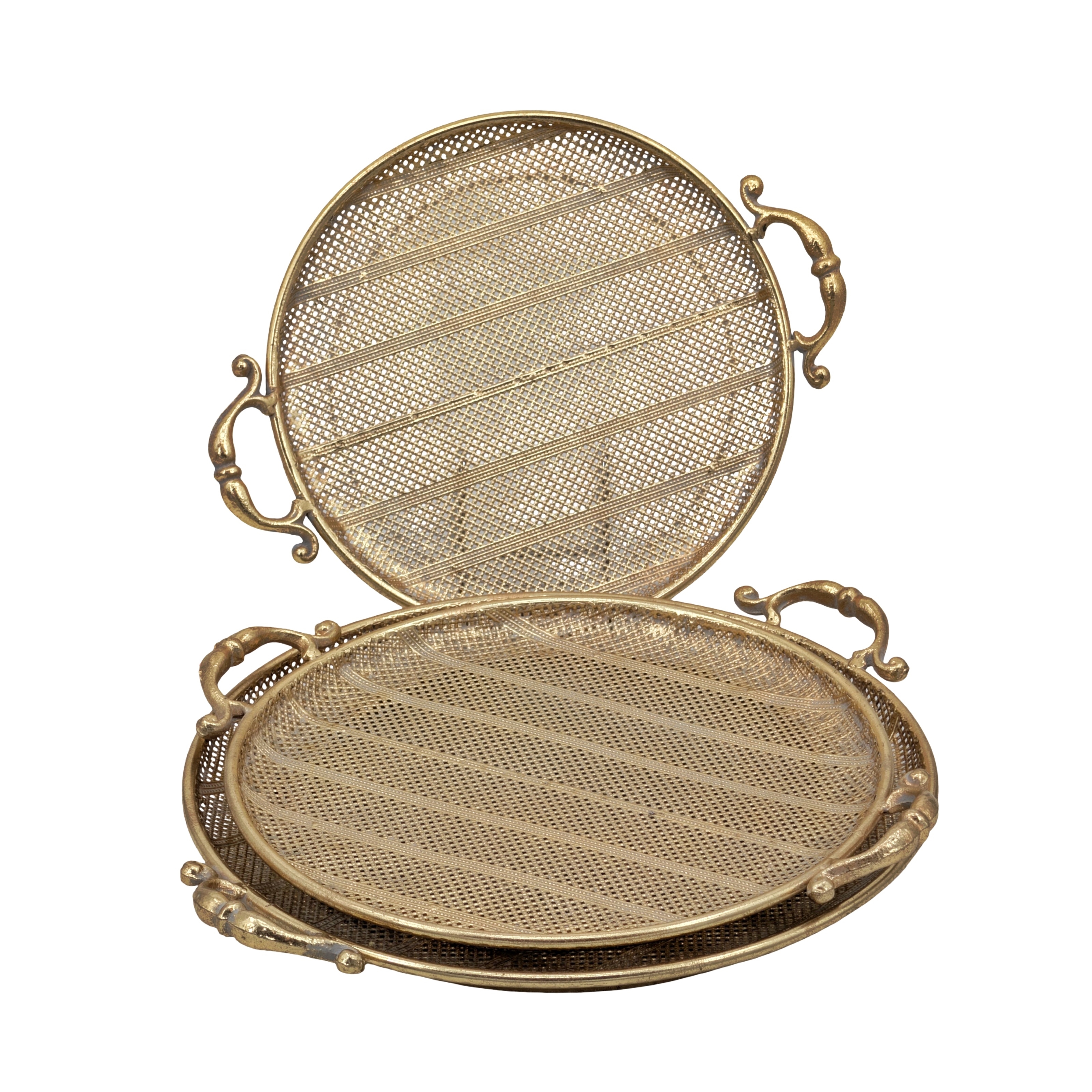 Set 3 Rustic Gold Metal Round Tray 6cm - Image 1