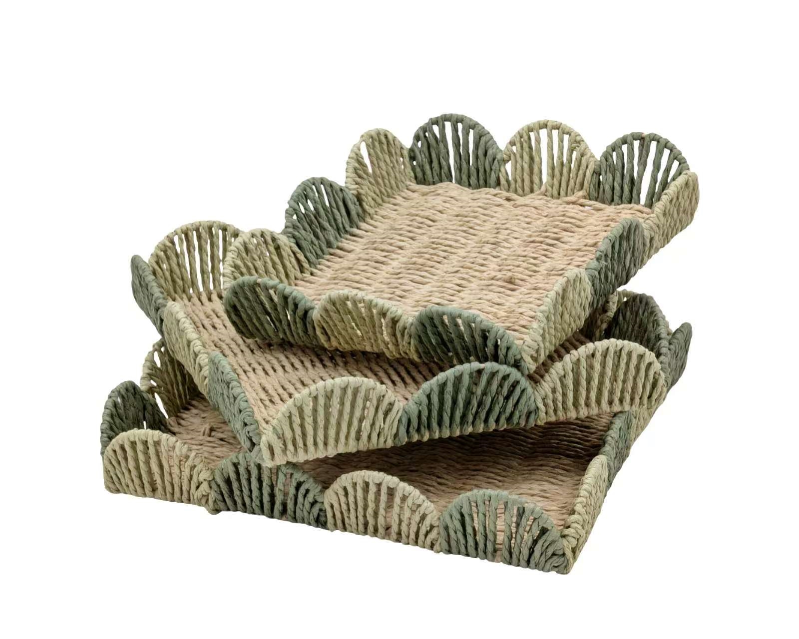 Set 3 Forest Green Paper Rope Tray 5cm - Image 1