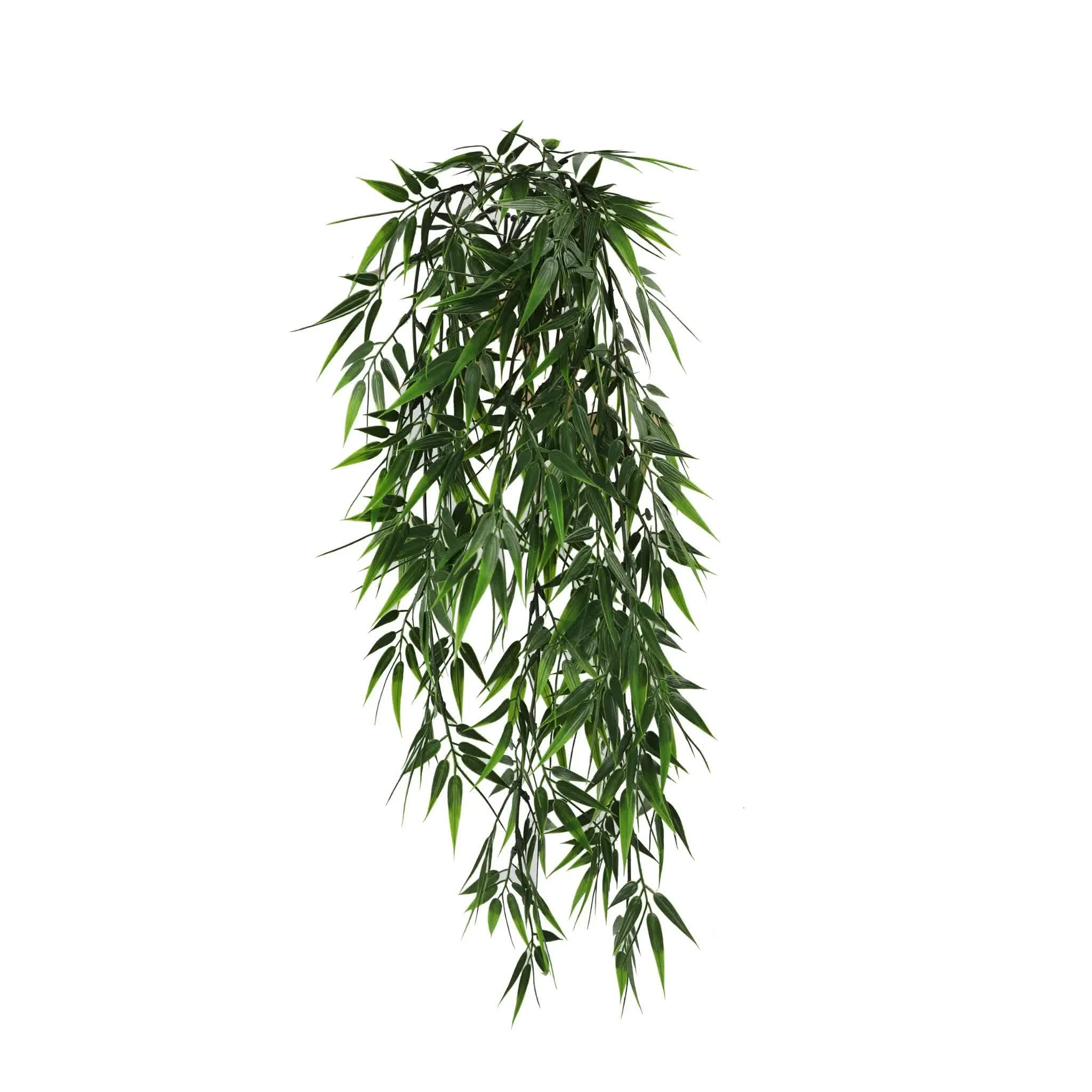 Artificial Hanging Dark Green Hanging Bamboo Leaf Garland Bush UV Resistant and Fire Rated 17cm x 76cm - Image 1