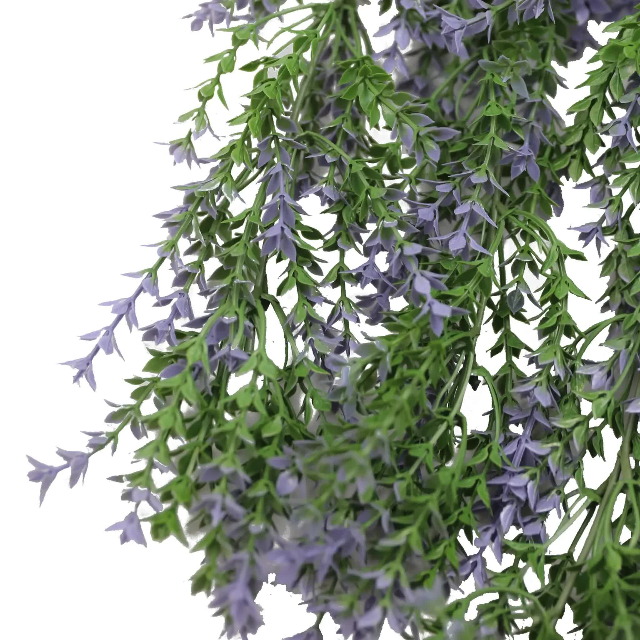 Artificial Hanging Purple and Green Willow Leaf Garland Bush UV Resistant and Fire Rated 20cm x 76cm - Image 4