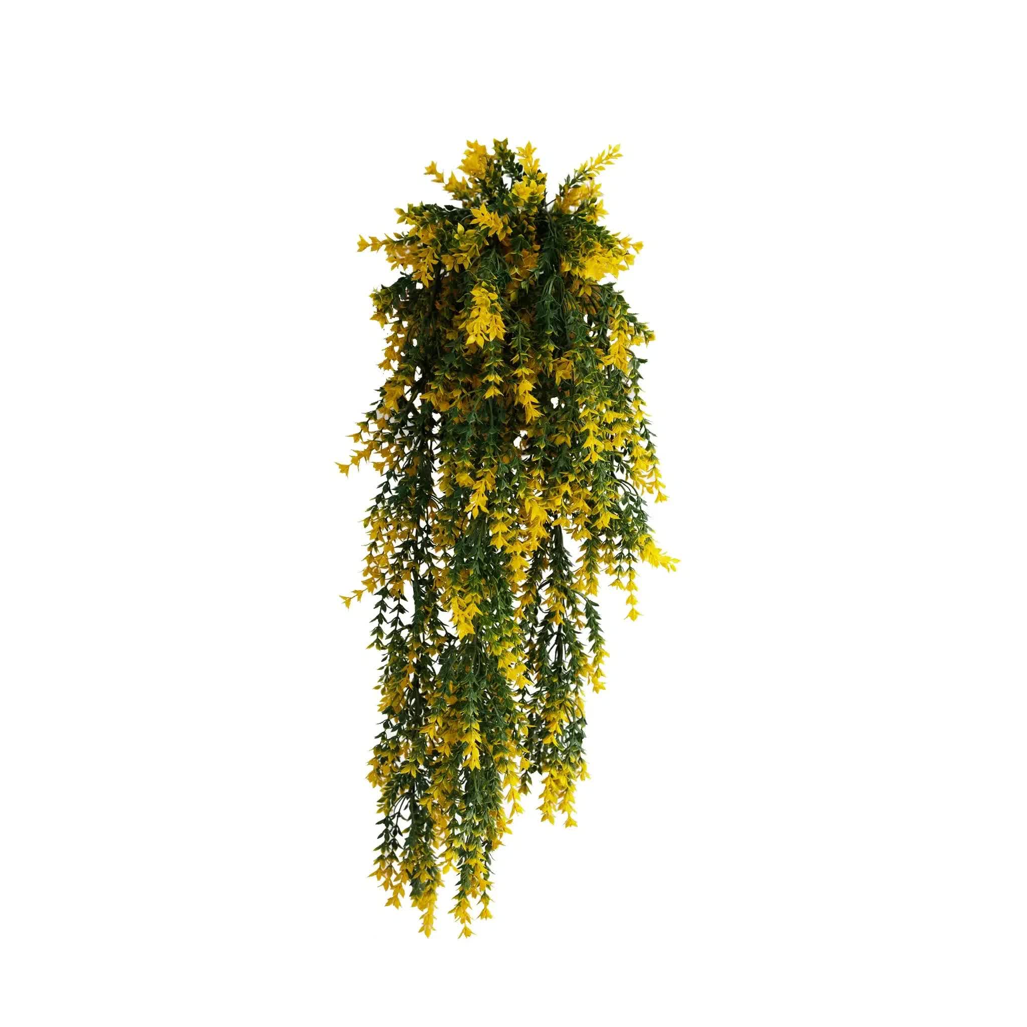 Artificial Hanging Yellow and Green Willow Leaf Garland Bush UV Resistant and Fire Rated 20cm x 76cm - Image 1