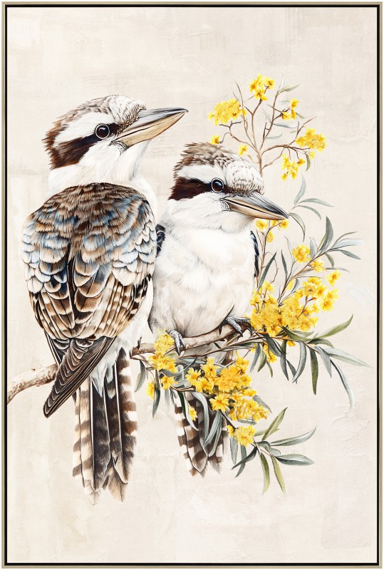 Kookaburra & Golden Wattle Framed Artwork 120cm - Image 1