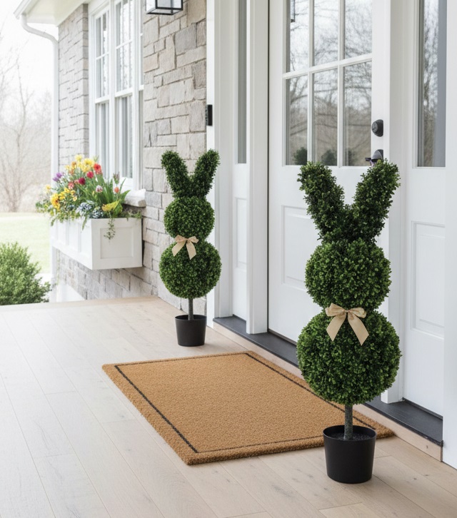 Set 2 Artificial Bunny Shaped Topiary Tree 80cm - Image 1