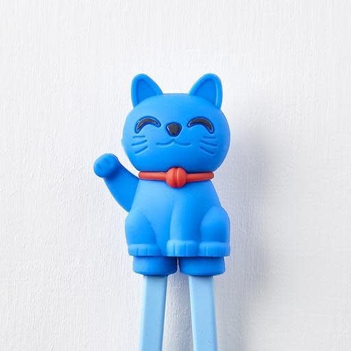 Maneki Trainer Chopsticks Lucky Cat in Blue - Image 1