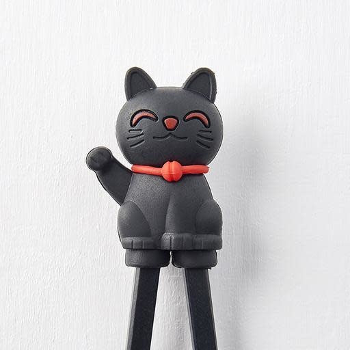 Maneki Trainer Chopsticks Lucky Cat in Black - Image 1