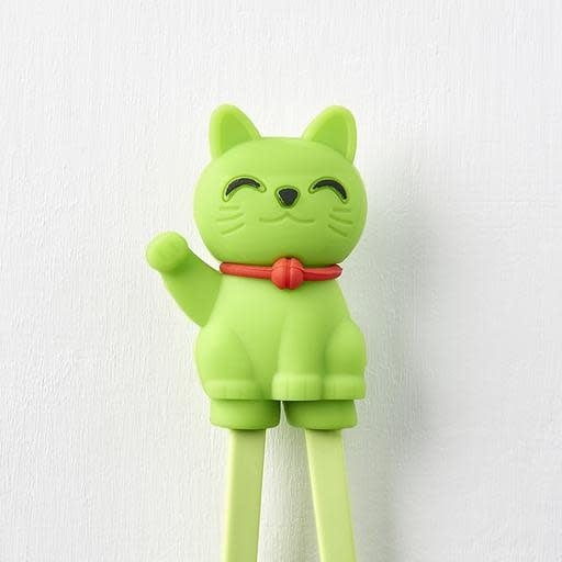 Maneki Trainer Chopsticks Lucky Cat in Green - Image 1