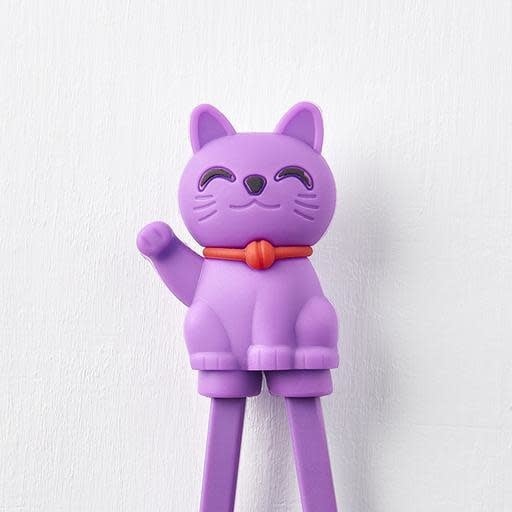 Maneki Trainer Chopsticks Lucky Cat in Purple - Image 1