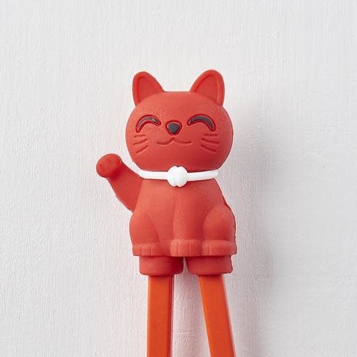 Maneki Trainer Chopsticks Lucky Cat in Red - Image 1