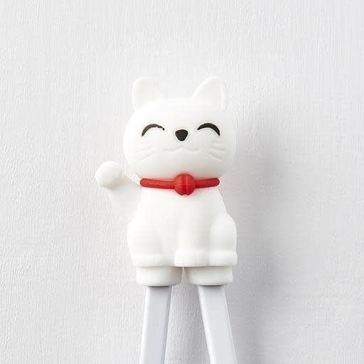Maneki Trainer Chopsticks Lucky Cat in White - Image 1