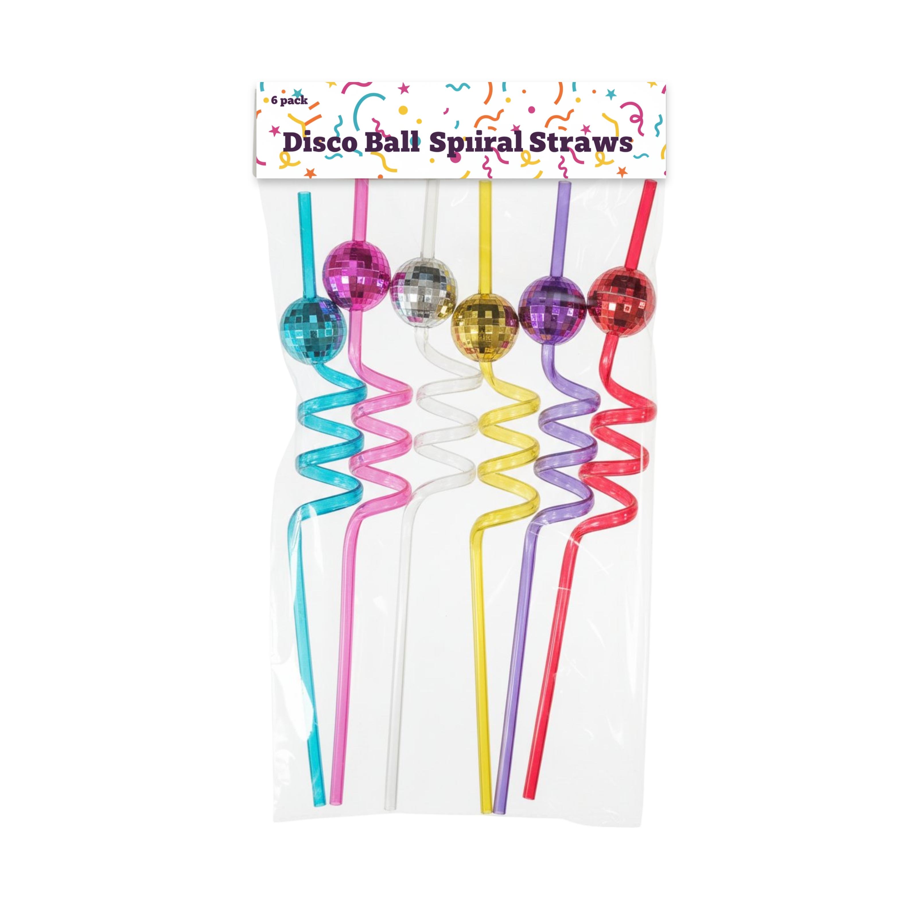 bulk 144 Reusable Plastic Disco Ball Spiralstraws Asst - Image 1