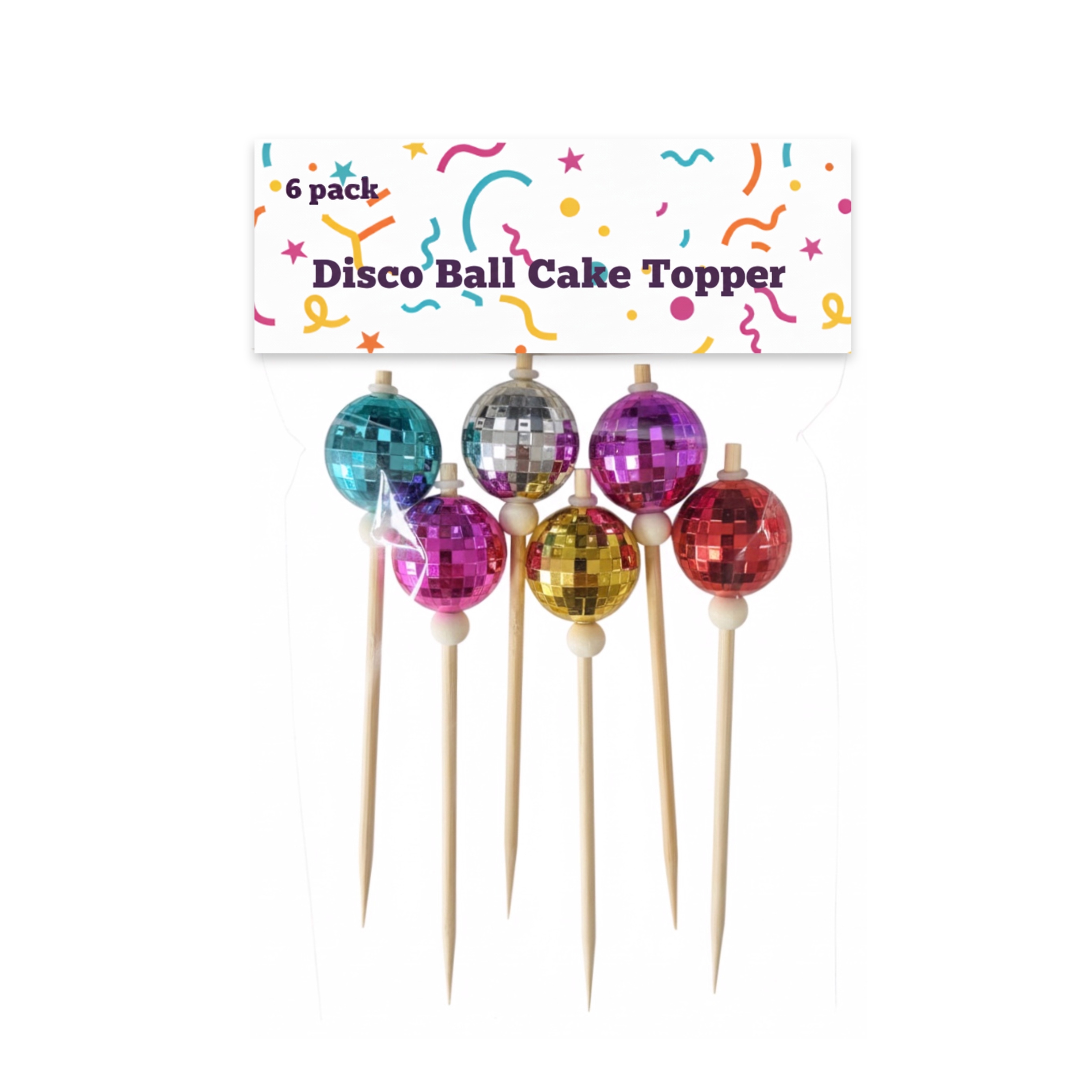 bulk 144 Reusable Plastic Disco Ball Cake Topper Asst - Image 1