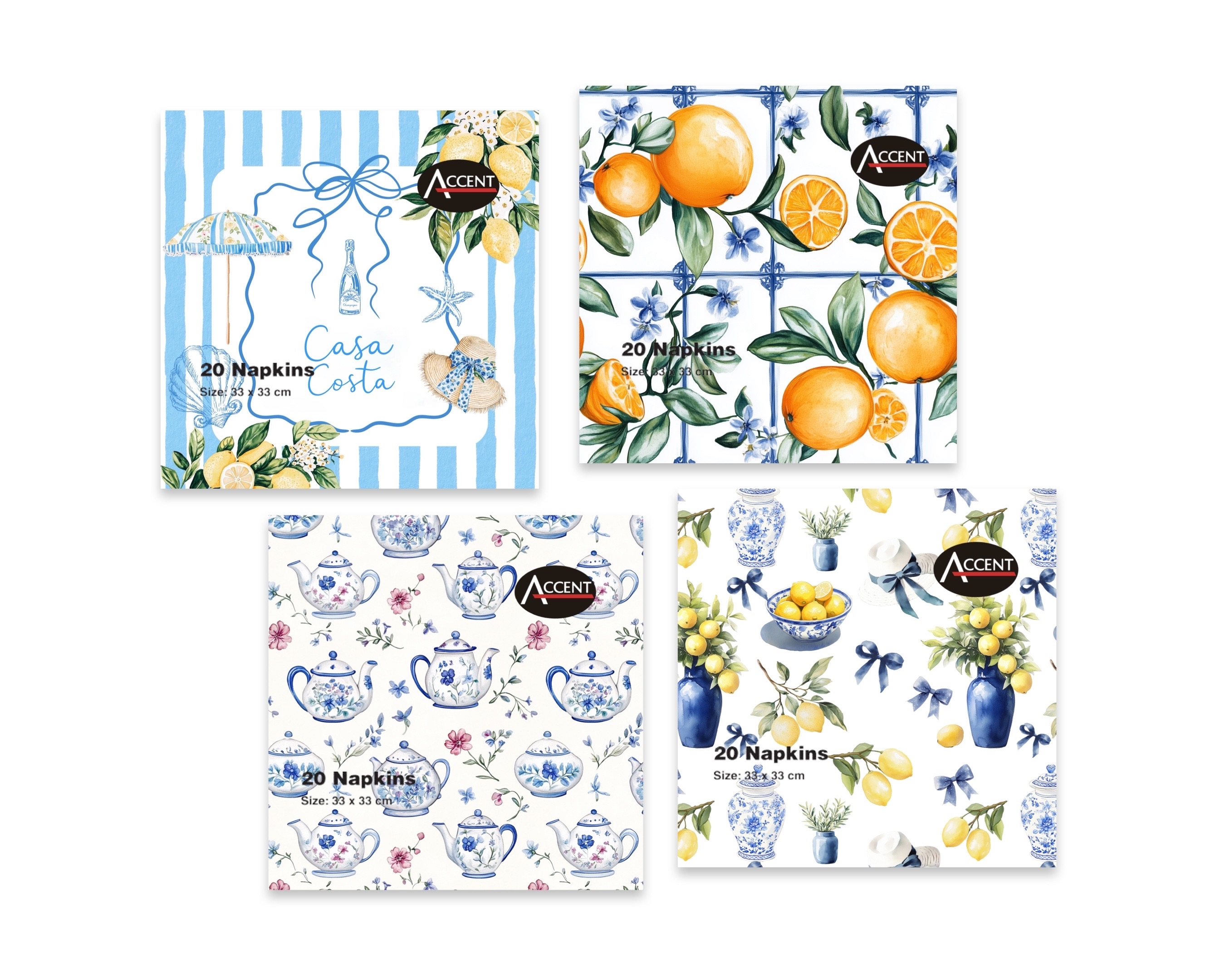 bulk 960 Casa Costa Napkins 2Ply 4 Asst 33cm - Image 1