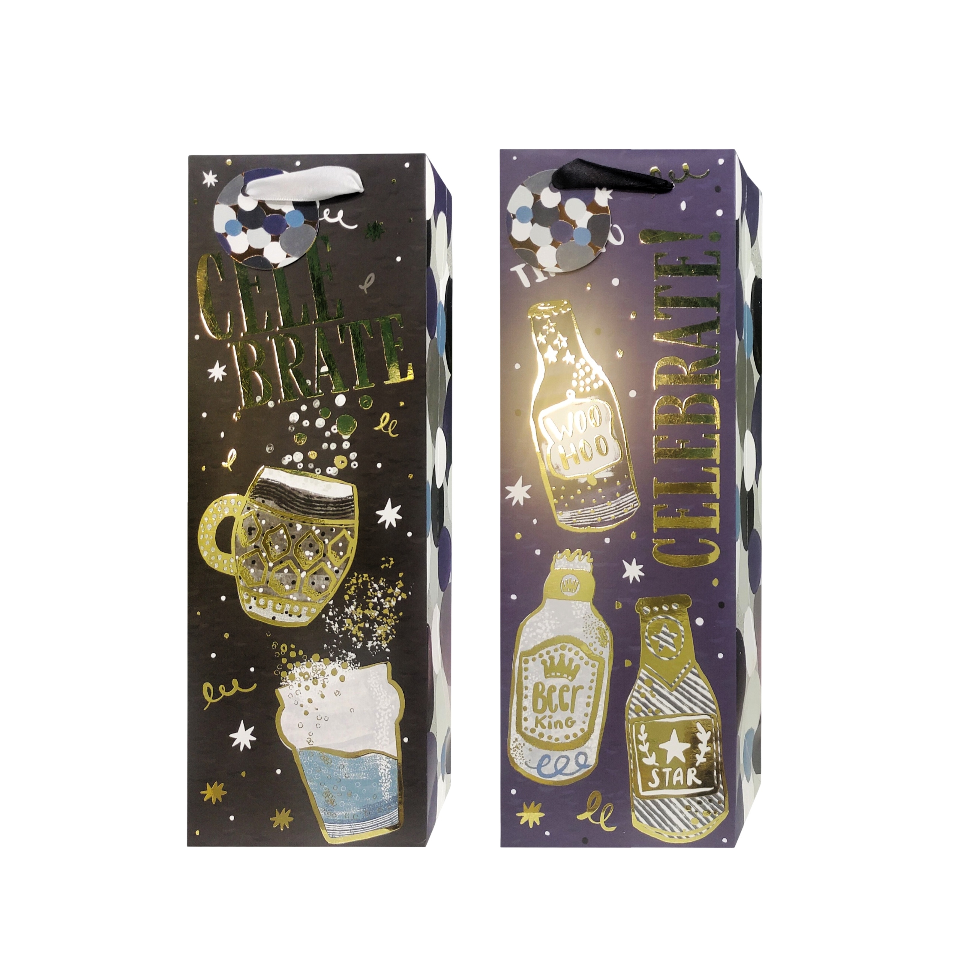 bulk 24 Celebration Sips For Male Bottle Gift Bag Assort 12x36cm - Image 1