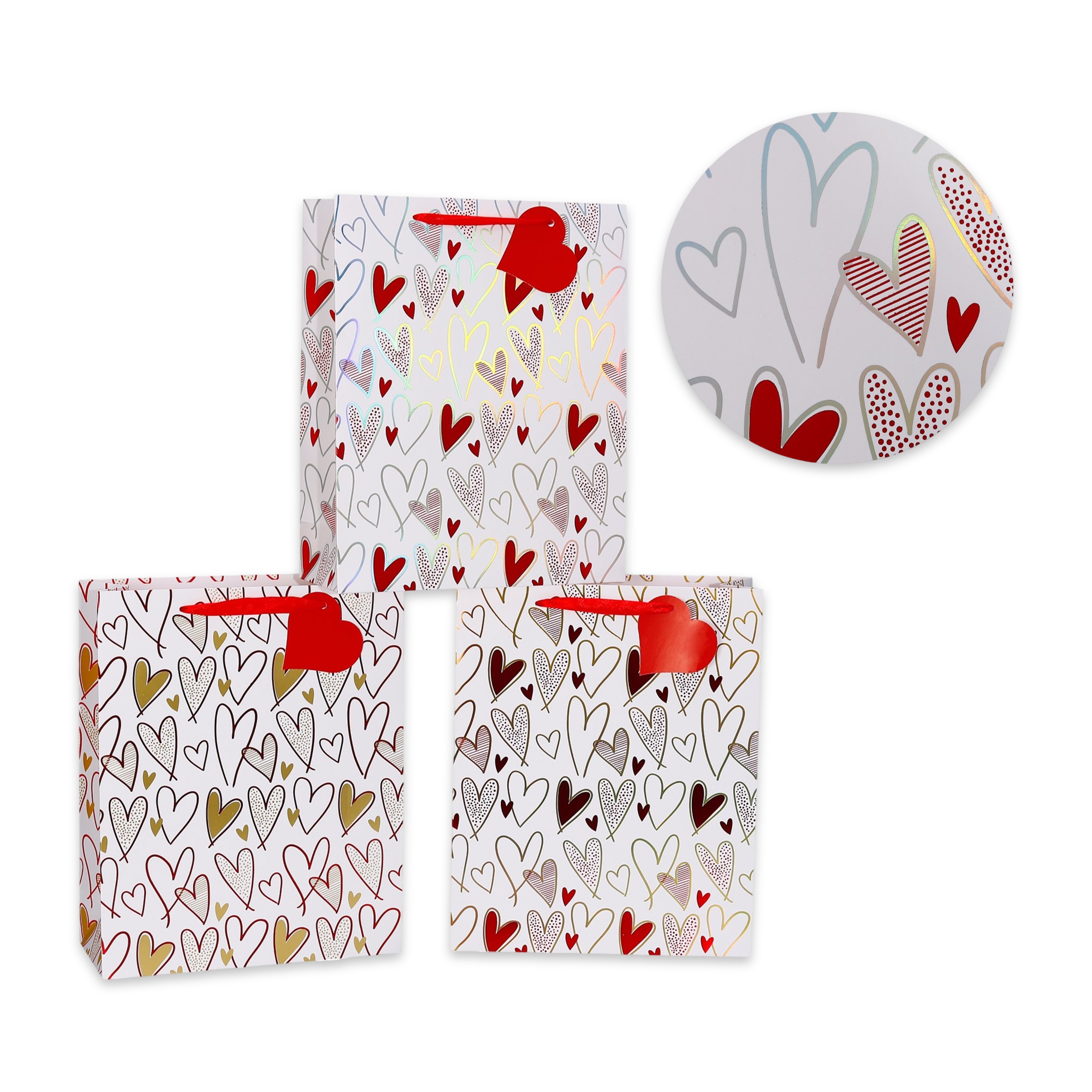 bulk 24 Large Size Love Heart Gift Bag 3 Asst 32cm - Image 1