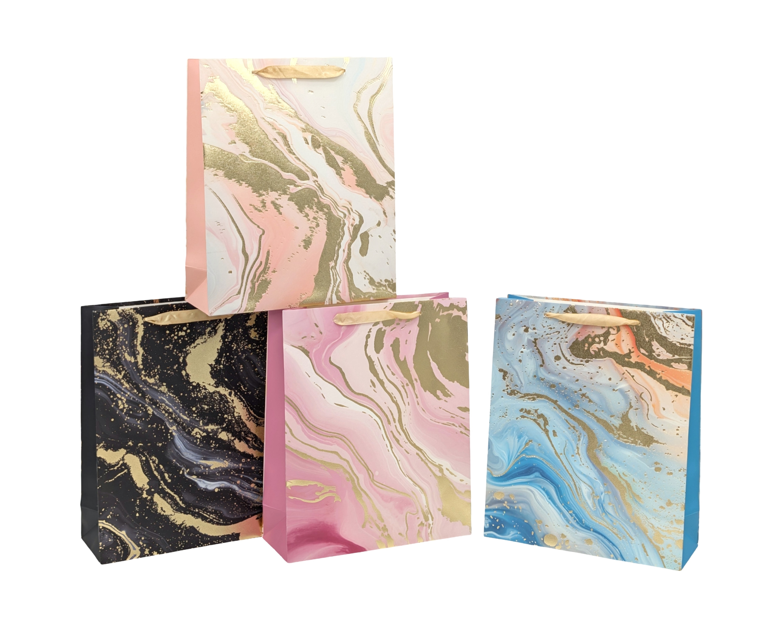 bulk 24 Elegant Golden Marble Gift Bag Xlarge 4 Asst - Image 1