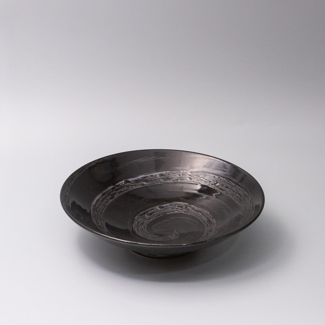 Serving Bowl 28cm Black Swirl Glaze - Image 1