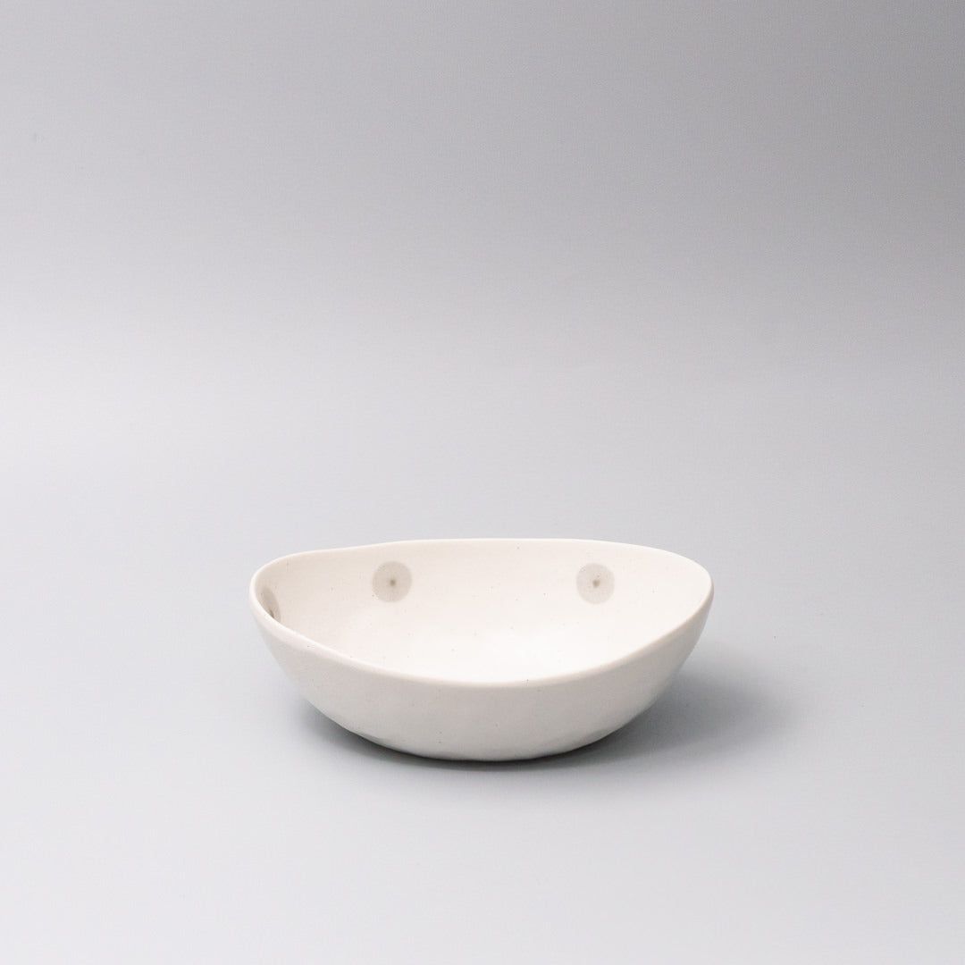 Bowl Oval 20cm White with Grey Dots Design - Image 1