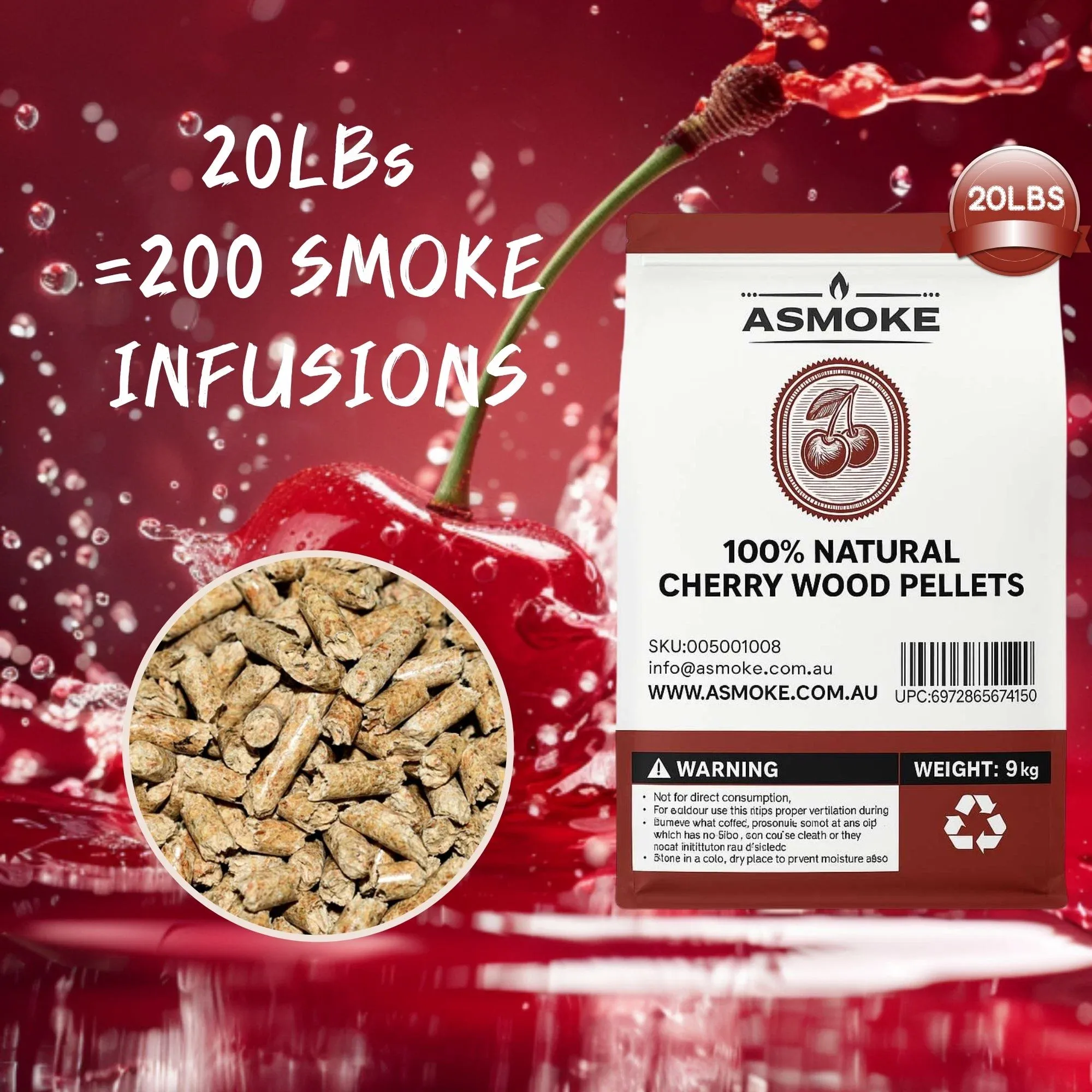 ASMOKE 100% Natural Cherry Wood BBQ Smoker Pellets (9kg / 20lbs) - Image 4