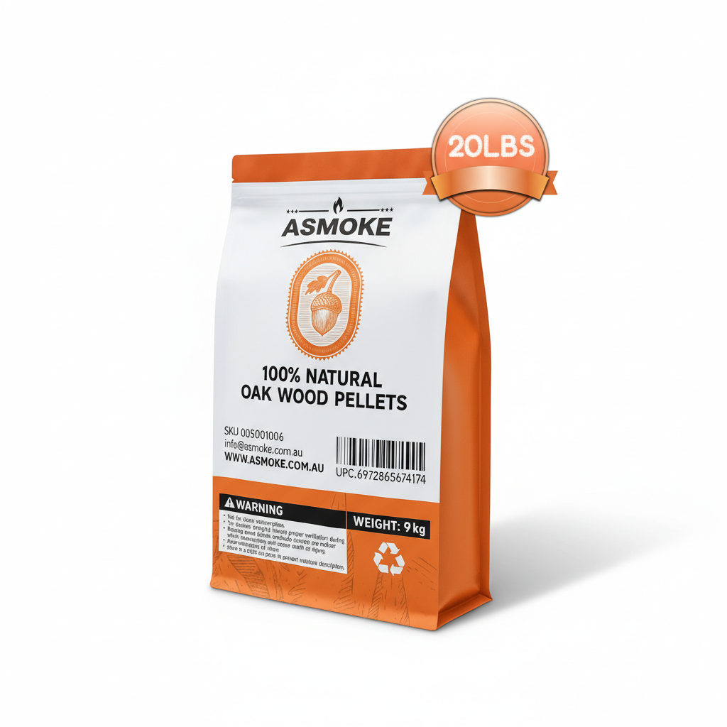 ASMOKE 100% Natural Premium Oak Wood BBQ Pellets for Smoker & Grill (9kg / 20lbs) - Image 1