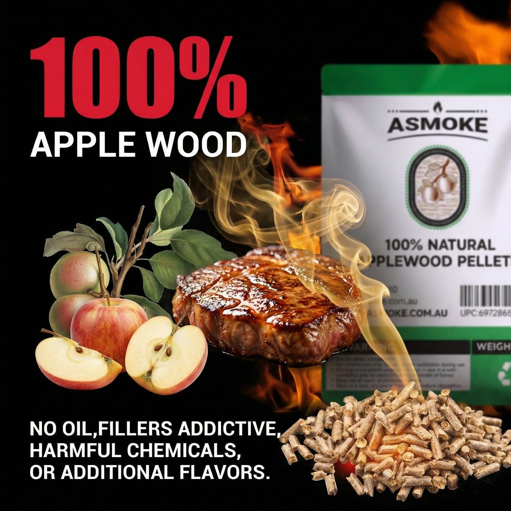 ASMOKE 100% Natural Apple Wood BBQ Smoker Pellets (2.27kg) - Premium Fruit Hardwood for Chicken & Pork - Image 4