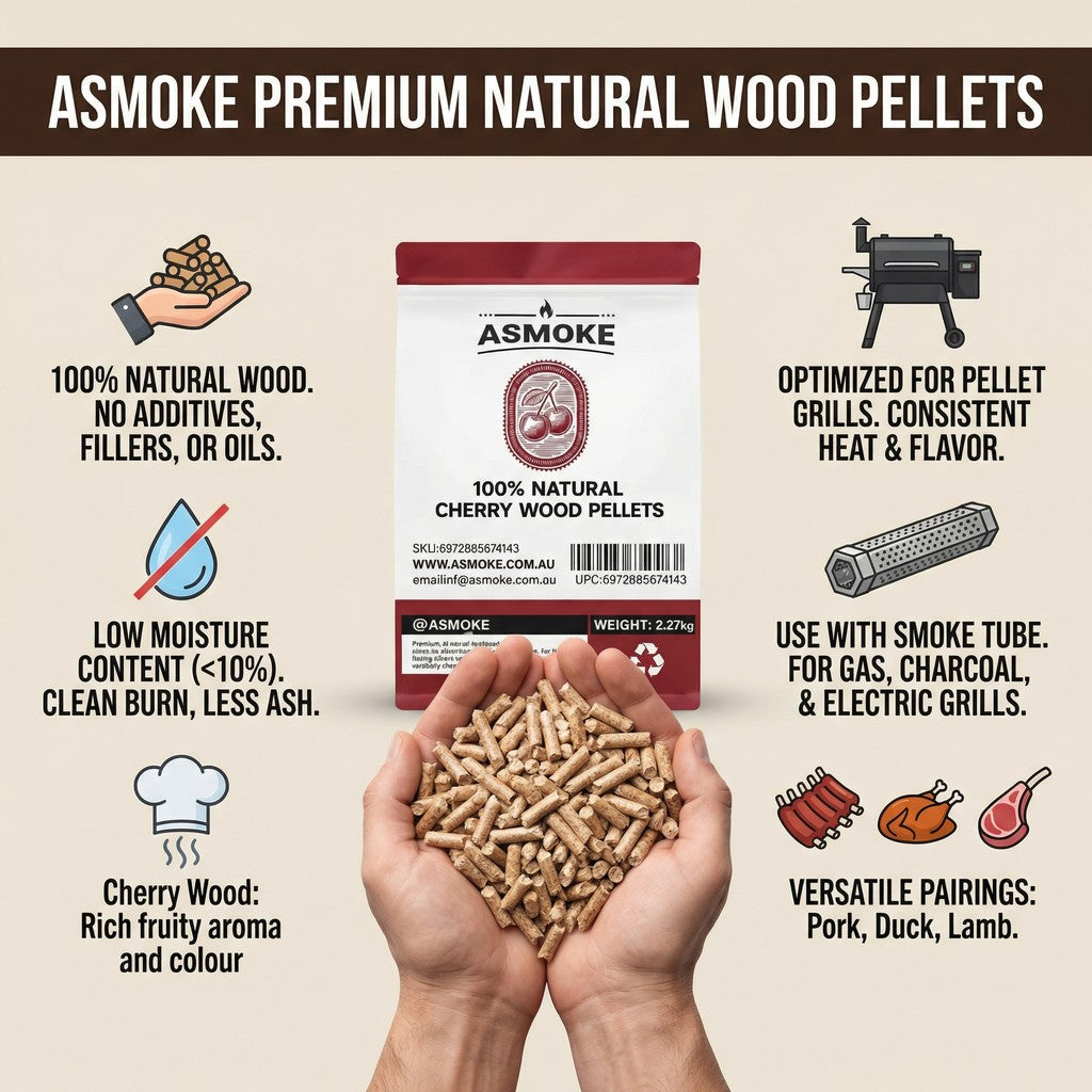ASMOKE 100% Natural Cherry Wood BBQ Pellets (2.27kg) - Premium Fruit Hardwood for Smoker Grills & Cold Smoking - Image 3