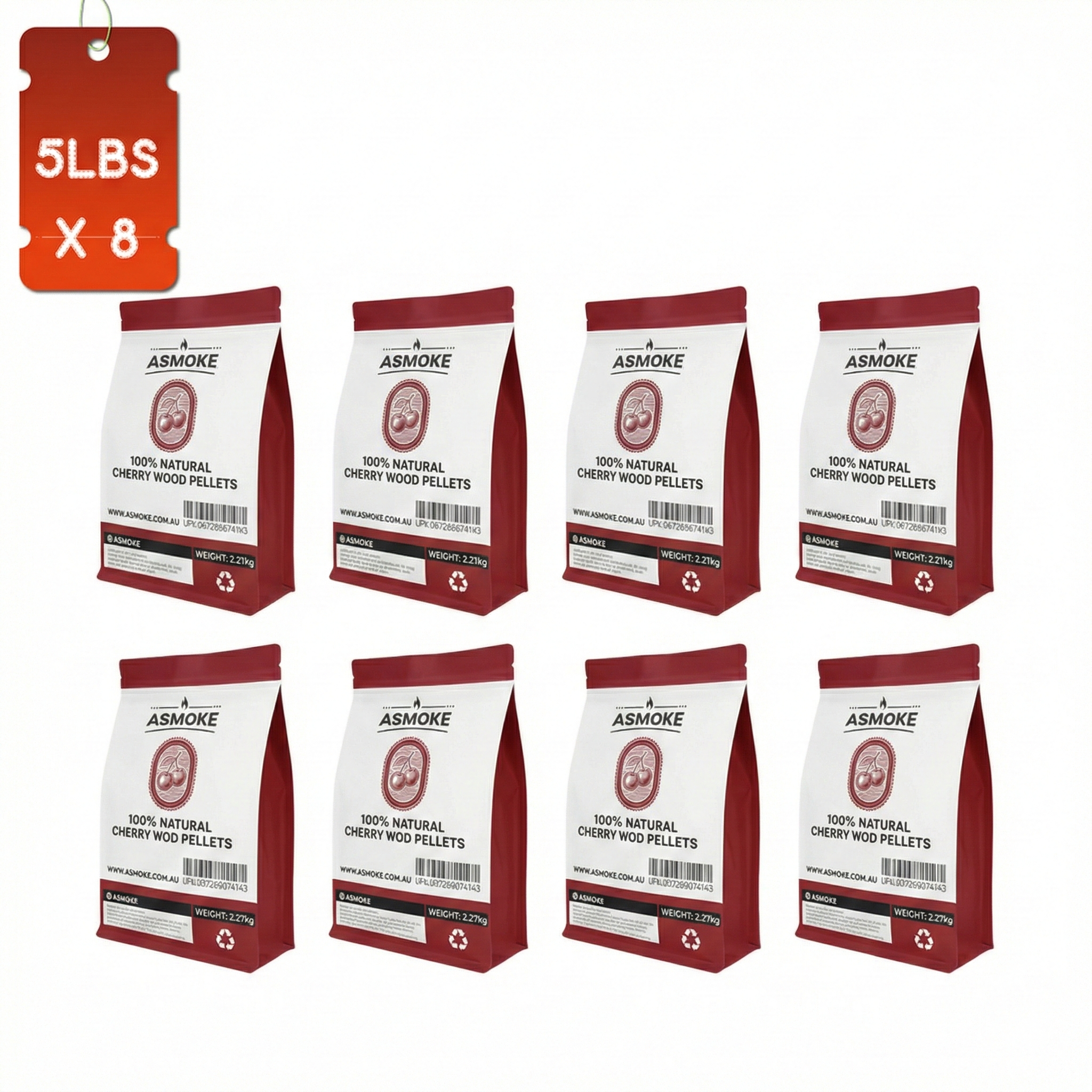 ASMOKE 19kg (40lbs) Premium Cherry Wood BBQ Smoker Pellets Bulk Bundle (8 x 2.27kg Bags) - Image 1