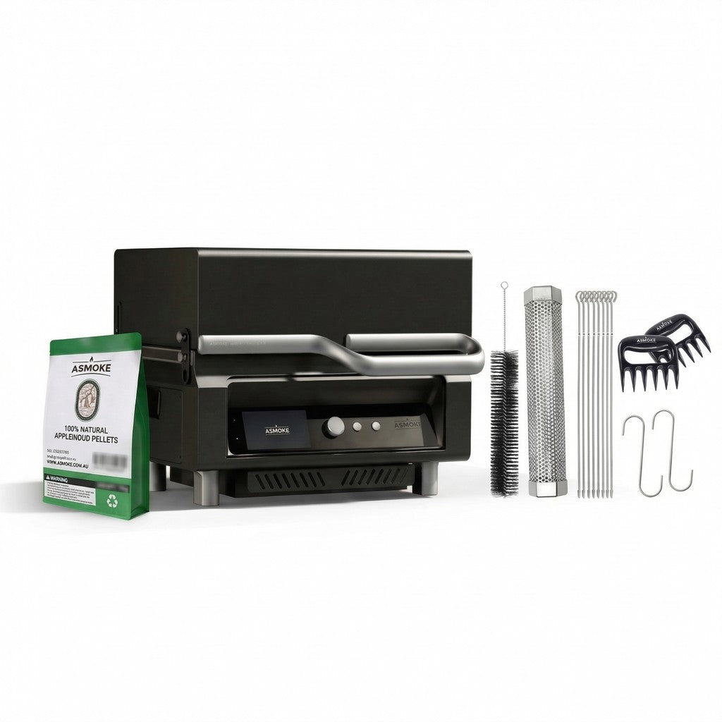 ASMOKE Essential Smart Portable Wood Pellet Grill & 3pc BBQ Tool Set & 5lb Applewood Pellets - Image 1