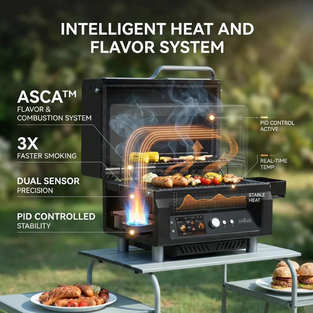 ASMOKE Essential Portable Wireless Pellet Smoker - Battery Powered 8-in-1 Mini BBQ Grill with Smart Temp Control & Meat Probe for Camping & RV - Image 6