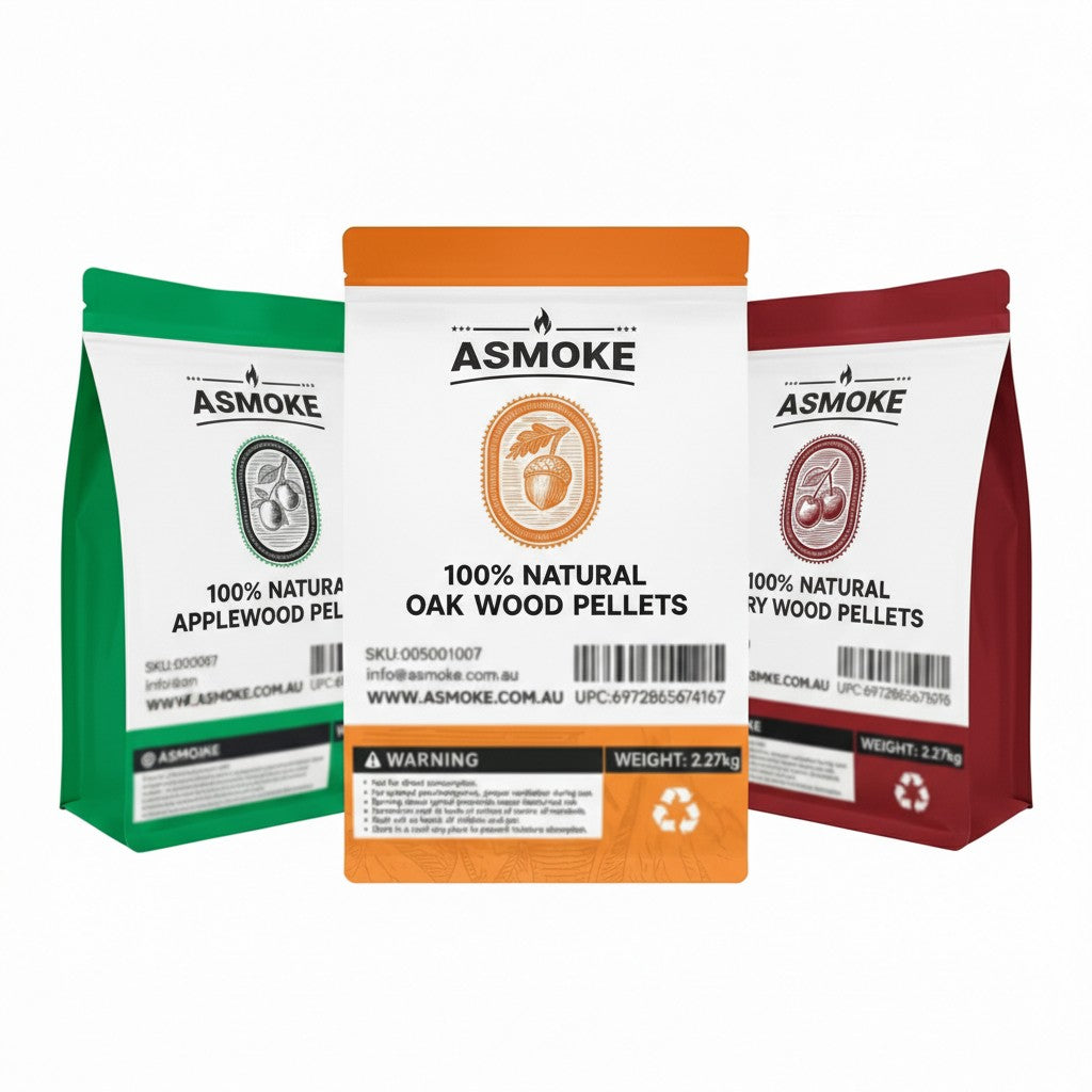 ASMOKE 3-Piece Premium Wood Pellet Variety Pack - Oak, Cherry & Apple (3 x 2.27kg Bags) - Image 1