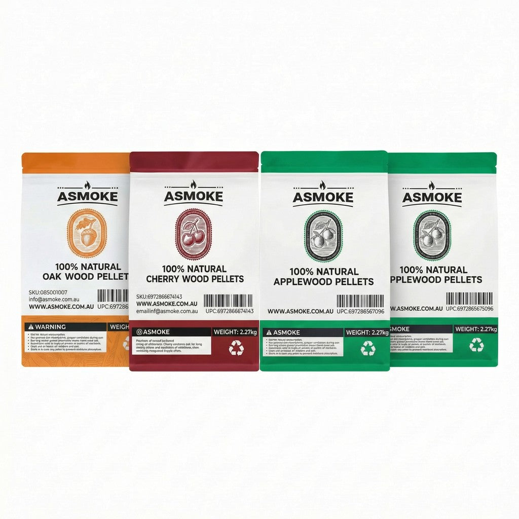 ASMOKE 4-Piece Premium Wood Pellet Variety Pack - Oak, Cherry & 2x Apple (4 x 2.27kg Bags) - Image 1