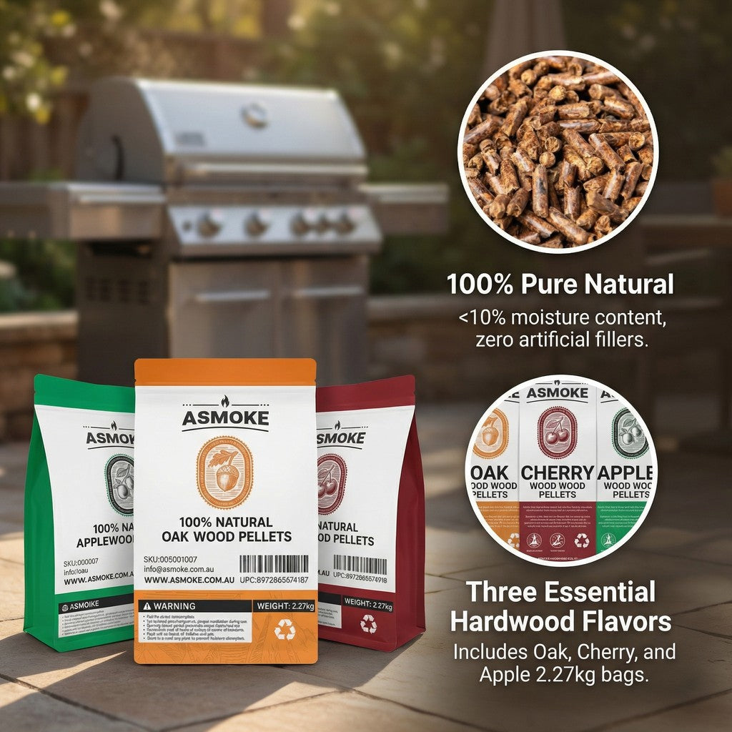 ASMOKE 4-Piece Premium Wood Pellet Variety Pack - Oak, Cherry & 2x Apple (4 x 2.27kg Bags) - Image 2