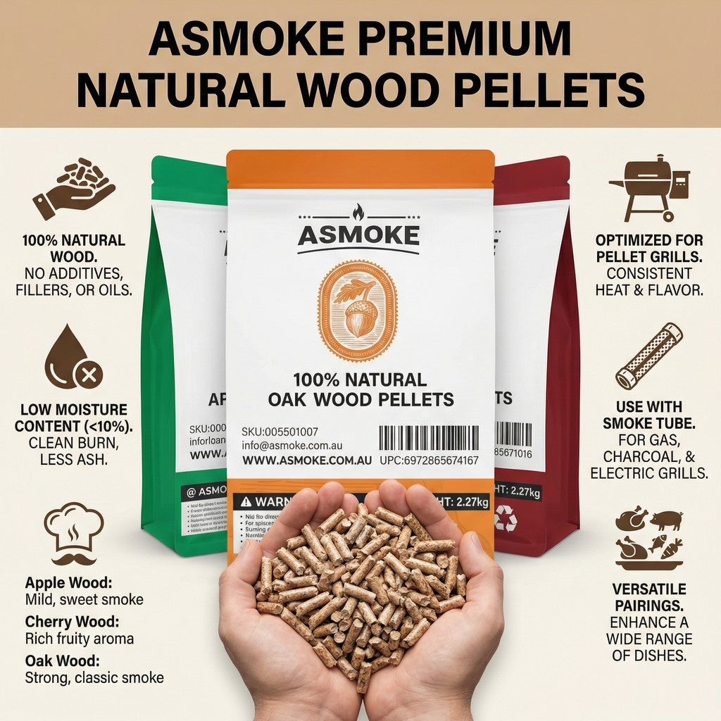 ASMOKE 4-Piece Premium Wood Pellet Variety Pack - Oak, Cherry & 2x Apple (4 x 2.27kg Bags) - Image 3