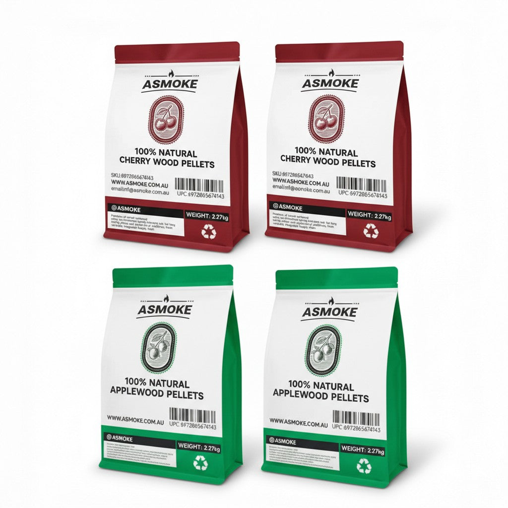 ASMOKE 20lbs (9kg) Wood Pellet Sampler Bundle - 2-Flavour Variety Pack (2x Cherry, 2x Apple) - Best for Pork, Ribs & Poultry - Image 1