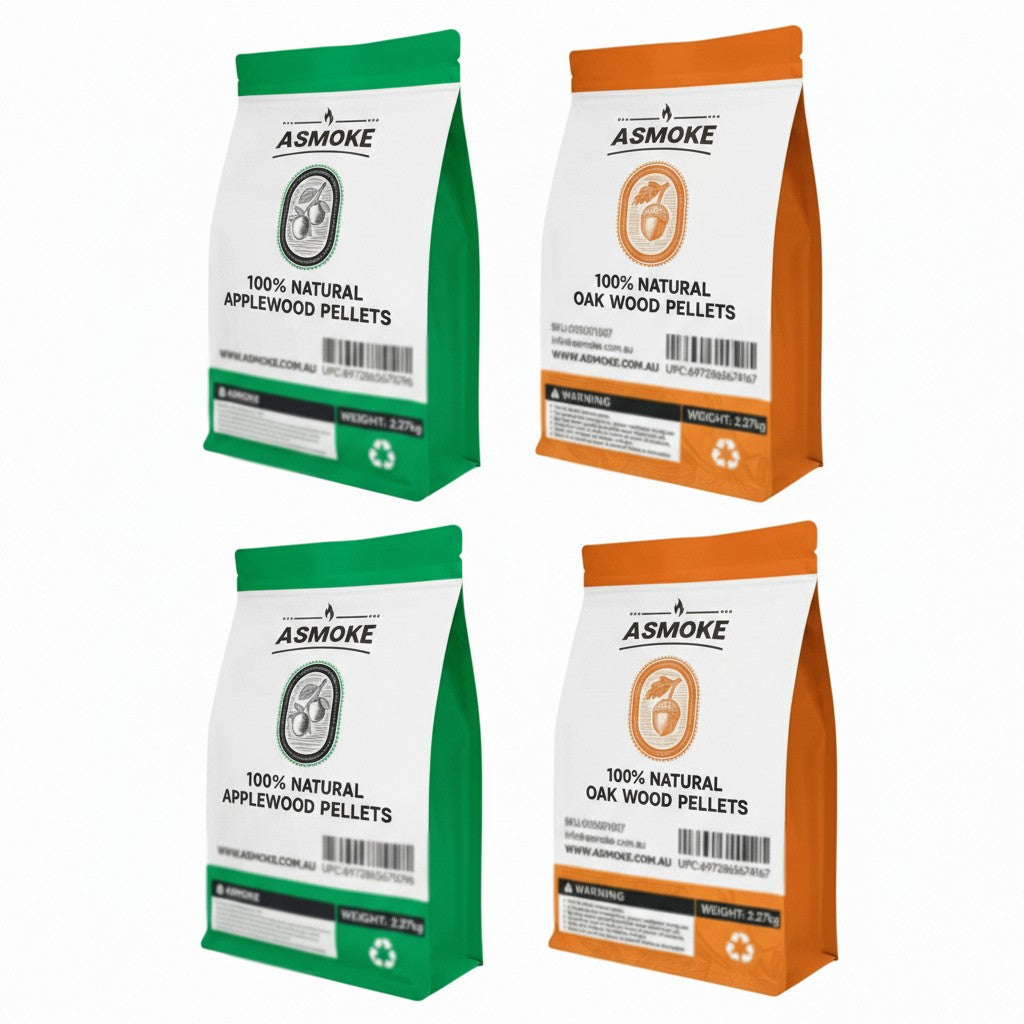 ASMOKE 4-Piece Premium Wood Pellet Variety Pack - Oak & Apple (2x Oak, 2x Apple) - Image 1