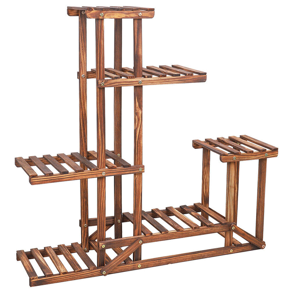 6-Tier Rustic Wooden Step Plant Stand - Image 1