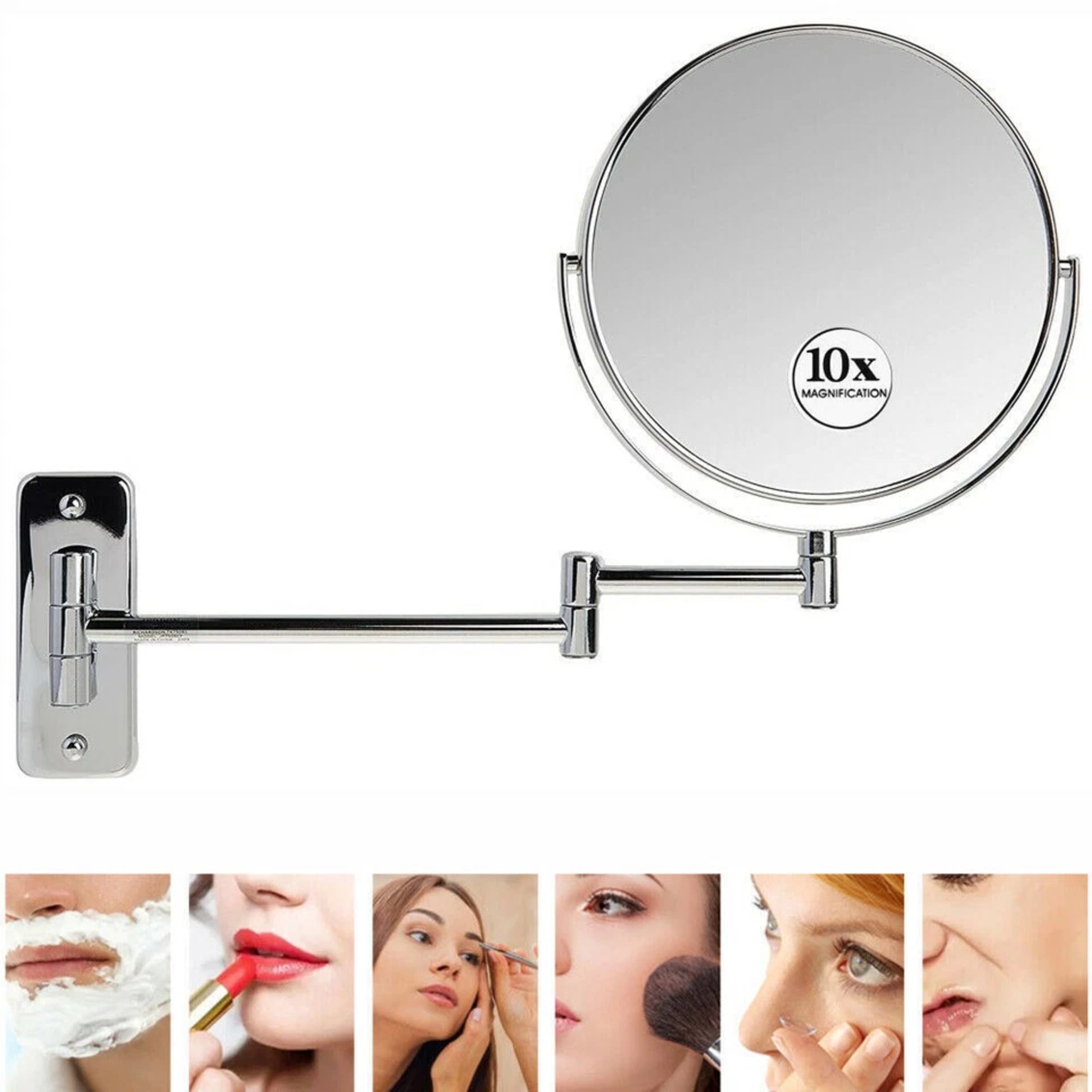 Extendable Wall-Mounted Makeup Mirror with 10× Magnification, Double-Sided - Image 1