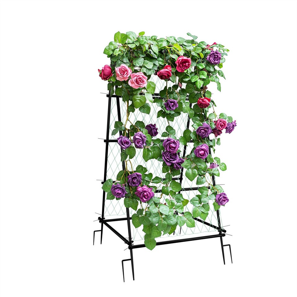FIN Metal Garden Trellis Arch Climbing Plants Grow Support Frame with Ground Spikes - Image 1