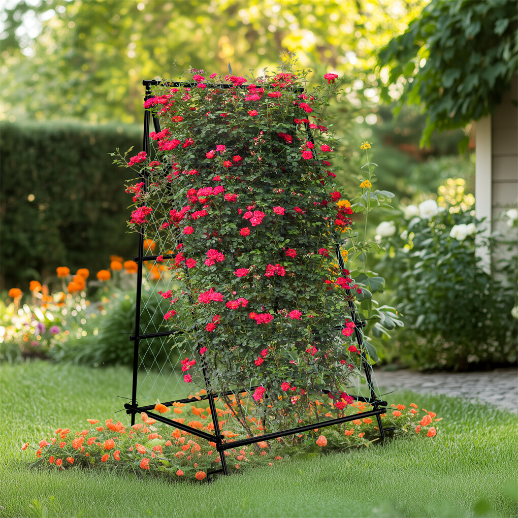 FIN Metal Garden Trellis Arch Climbing Plants Grow Support Frame with Ground Spikes - Image 3