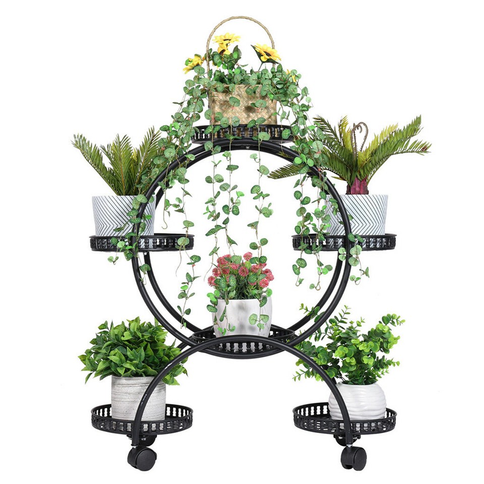 Metal Plant Stand Rack 4Tier Indoor Flower Pot Stand with Wheels for Living Room - Image 1