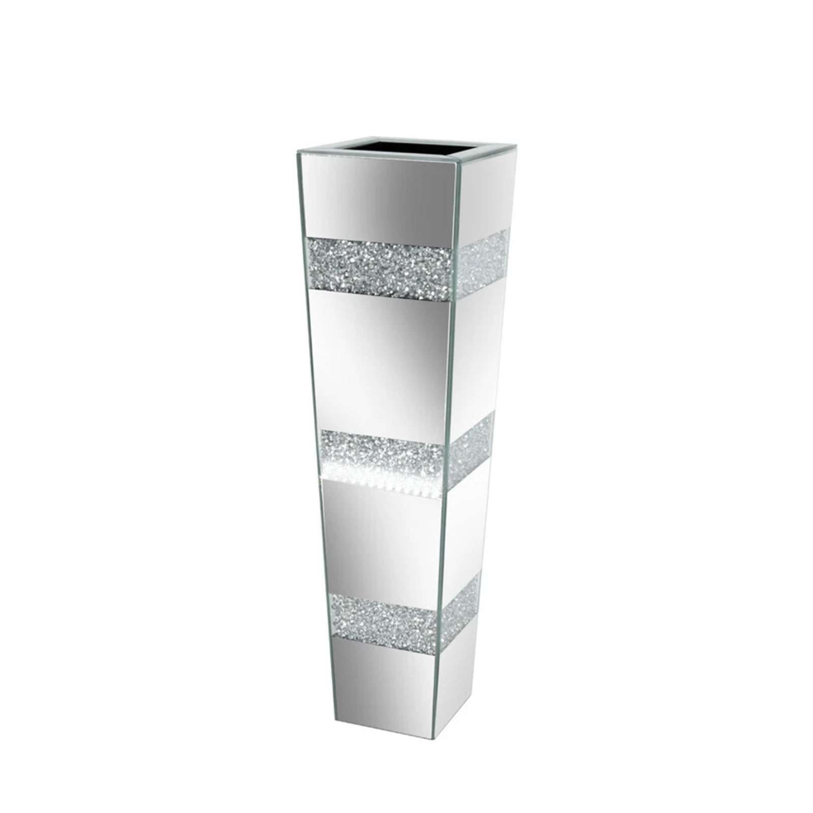P&P Silver Crushed Diamond Flower Vase with Mirrored Glass for Elegant Home Decoration - Image 1