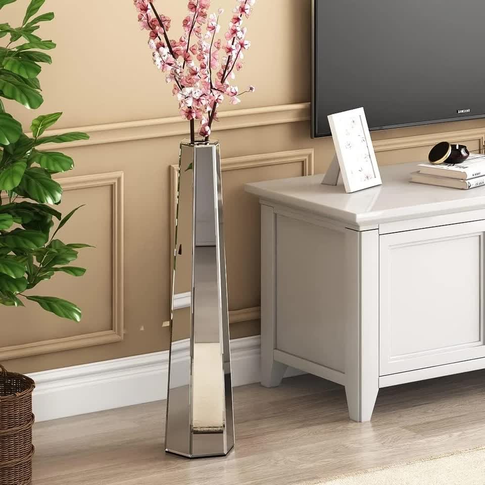 Large Silver Floor Vase 30 Inch Tall Glass Vase for Living Room Decoration & Branch Display - Image 2