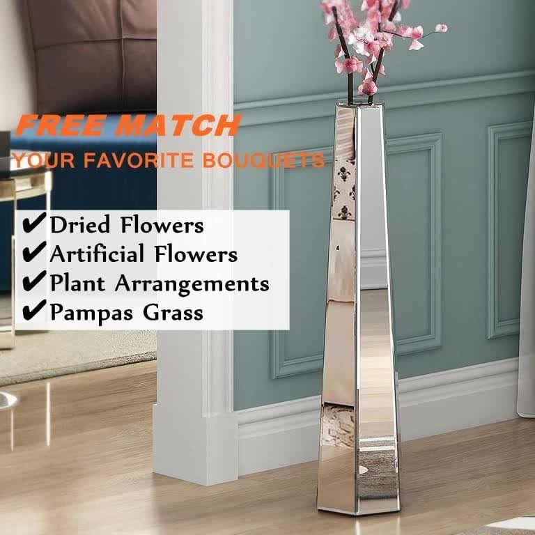 Large Silver Floor Vase 30 Inch Tall Glass Vase for Living Room Decoration & Branch Display - Image 6
