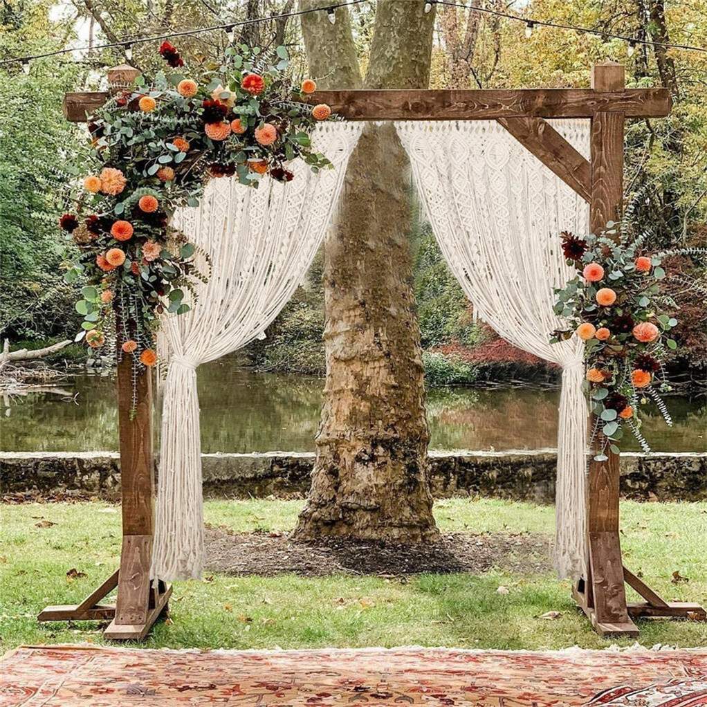 Boho Chic Macrame Tapestry Wedding Backdrop Arch Door Window Hanging Curtains - Image 1