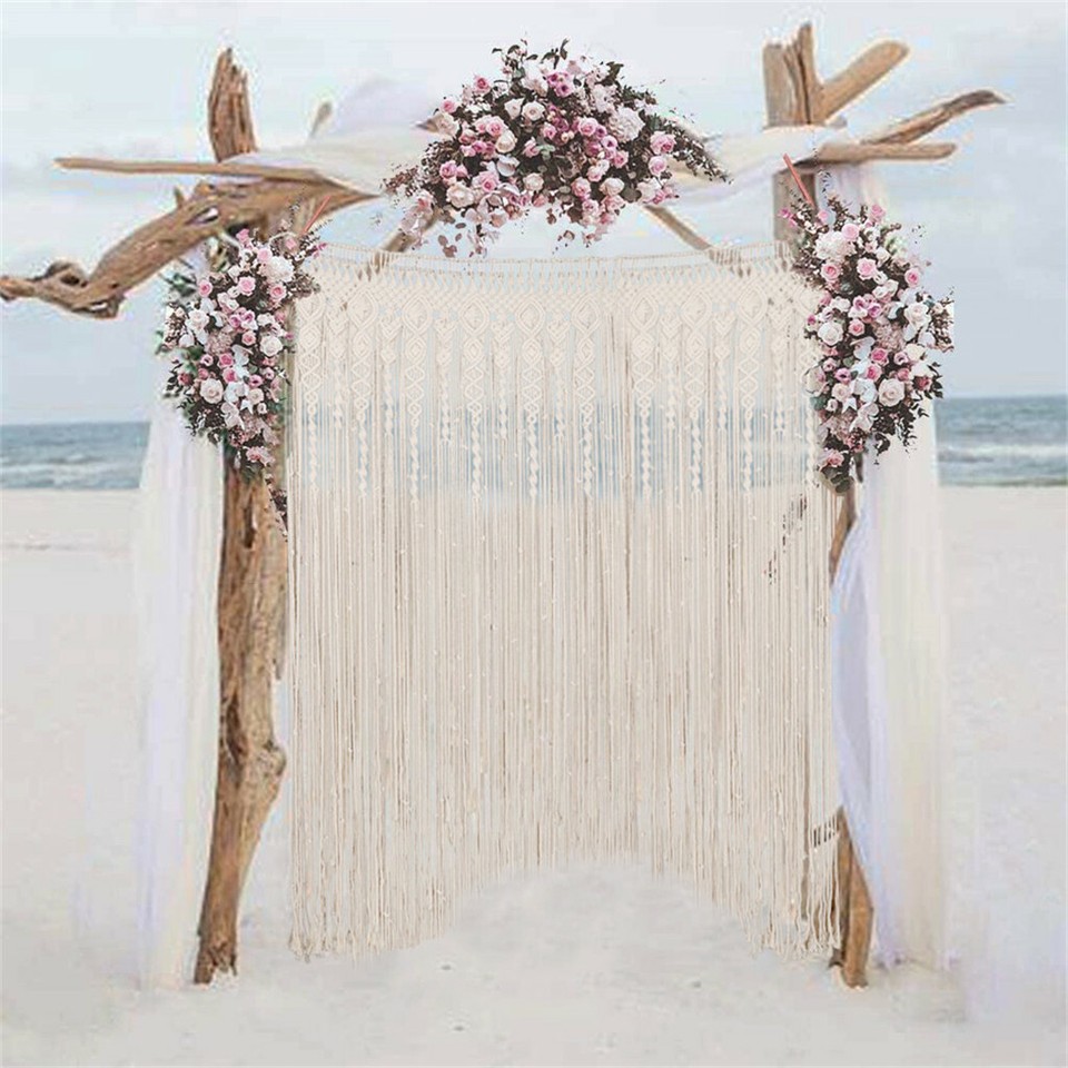 Boho Chic Macrame Tapestry Wedding Backdrop Arch Door Window Hanging Curtains - Image 8