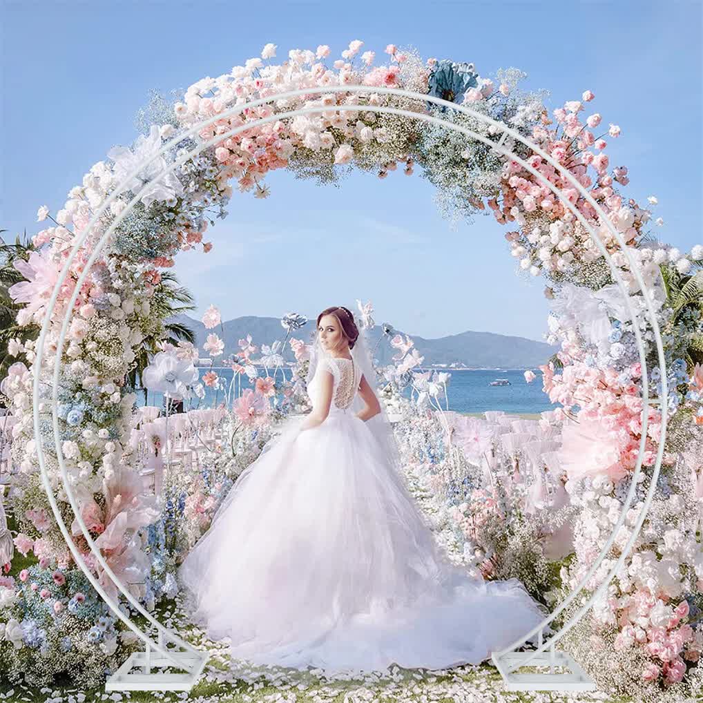 Round Arch Backdrop Stand for Wedding Party Metal Pipe Frame Archway Decoration Indoor Outdoor Double Rails 2.2m - Image 2