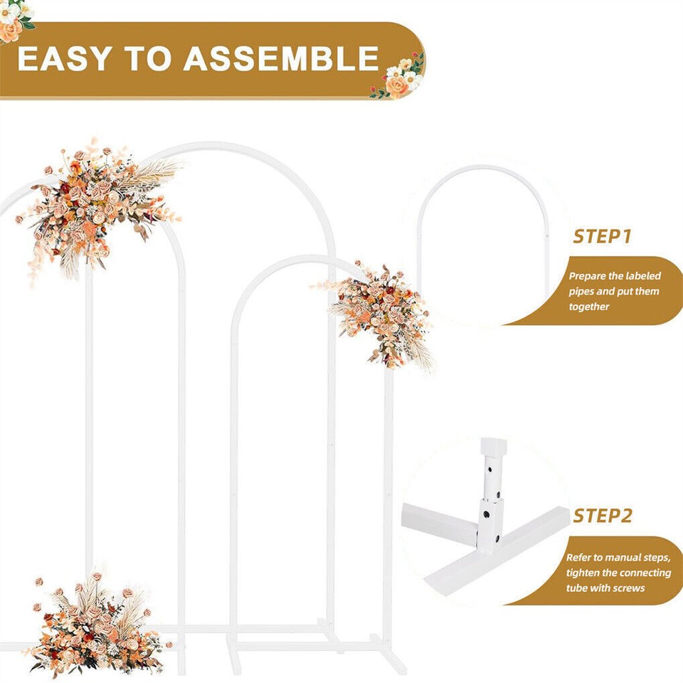 Fin Set Of 3 Wedding Arch Balloon Frame Metal Arch Backdrop Stand Birthday Party - Image 7
